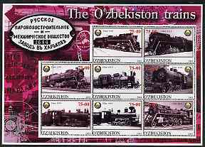 Uzbekistan 2001 Steam Trains #1 perf sheetlet containing 8 values unmounted mint