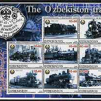 Uzbekistan 2001 Steam Trains #2 perf sheetlet containing 8 values unmounted mint