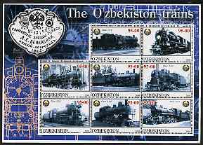 Uzbekistan 2001 Steam Trains #2 perf sheetlet containing 8 values unmounted mint