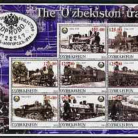 Uzbekistan 2001 Steam Trains #3 perf sheetlet containing 8 values unmounted mint