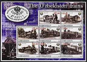Uzbekistan 2001 Steam Trains #3 perf sheetlet containing 8 values unmounted mint