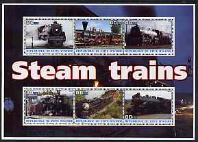 Ivory Coast 2003 Steam Trains #1 perf sheetlet containing 6 values unmounted mint