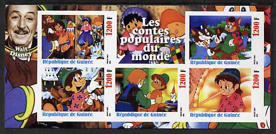 Guinea - Conakry 2003 Walt Disney - Fairy Tales #5 - Pinocchio imperf sheetlet containing 5 values unmounted mint