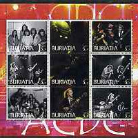 Buriatia Republic 2003 AC/DC #1 perf sheetlet containing set of 9 values (red outer frame) unmounted mint