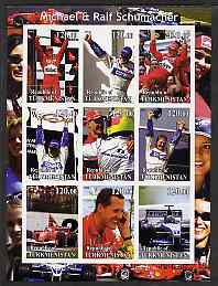 Turkmenistan 2001 The Schumachers (Formula 1) imperf sheetlet containing set of 9 values unmounted mint