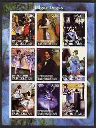 Tadjikistan 2001 Edgar Degas imperf sheetlet containing 9 values unmounted mint