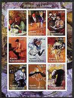 Turkmenistan 2001 Toulouse-Lautrec imperf sheetlet containing 9 values unmounted mint