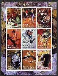 Turkmenistan 2001 Toulouse-Lautrec imperf sheetlet containing 9 values unmounted mint
