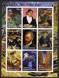 Turkmenistan 2001 Vincent Van Gogh imperf sheetlet containing 9 values unmounted mint