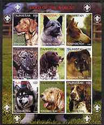 Tadjikistan 1999 Dogs of the World imperf sheetlet containing 9 values (Scout Logo in margins) unmounted mint