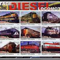 Somalia 2002 Diesel Locomotives #1 imperf sheetlet containing set of 9 values unmounted mint