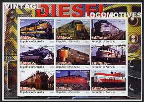 Somalia 2002 Diesel Locomotives #1 imperf sheetlet containing set of 9 values unmounted mint