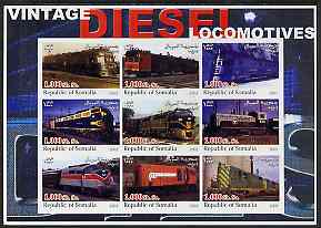 Somalia 2002 Diesel Locomotives #2 imperf sheetlet containing set of 9 values unmounted mint