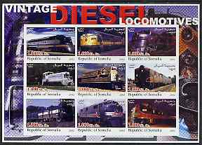 Somalia 2002 Diesel Locomotives #3 imperf sheetlet containing set of 9 values unmounted mint