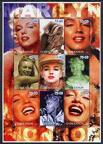 Uzbekistan 2002 Marilyn Monroe #1 perf sheetlet containing set of 9 values unmounted mint (Inscribed Marilyn)
