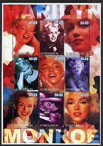 Uzbekistan 2002 Marilyn Monroe #2 perf sheetlet containing set of 9 values unmounted mint (Inscribed Marilyn)