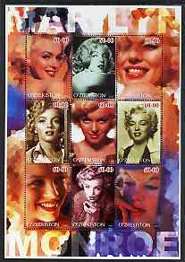 Uzbekistan 2002 Marilyn Monroe #3 perf sheetlet containing set of 9 values unmounted mint (Inscribed Marilyn)