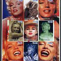 Uzbekistan 2002 Marilyn Monroe #1 imperf sheetlet containing set of 9 values unmounted mint (Inscribed Merilyn)