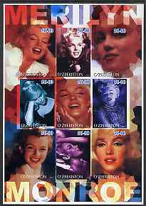 Uzbekistan 2002 Marilyn Monroe #2 imperf sheetlet containing set of 9 values unmounted mint (Inscribed Merilyn)