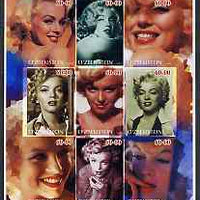 Uzbekistan 2002 Marilyn Monroe #3 imperf sheetlet containing set of 9 values unmounted mint (Inscribed Merilyn)