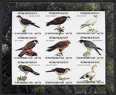 Turkmenistan 2000 ? Birds of Prey imperf sheetlet containing 9 values unmounted mint