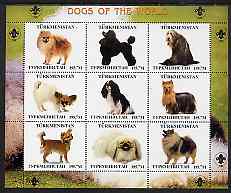 Turkmenistan 2000 ? Dogs of the World perf sheetlet containing 9 values with Scout logo in margins unmounted mint