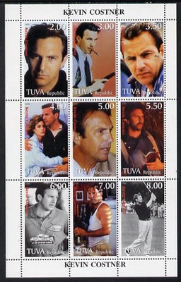 Touva 1999 Kevin Costner sheetlet containing complete set of 9 values (incl KC playing Golf)