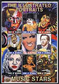 Myanmar 2001 Portraits of Music Stars #1 perf sheetlet containing set of 9 values unmounted mint