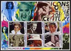 Somalia 2001 Icons of the 20th Century #19 - Princess Di & Walt Disney perf sheetlet containing 6 values (also shows Mick Jagger, Madonna, Spielberg, Luther King & Liz Taylor in background) unmounted mint