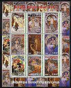 Congo 2000 Alfons Mucha - Art Nouveau Posters perf sheetlet containing set of 9 values unmounted mint
