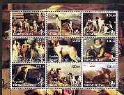 Turkmenistan 2001 Paintings with Dogs perf sheetlet containing 9 values, each with Scouts Logo unmounted mint