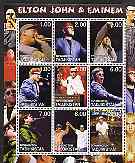 Tadjikistan 2001 Elton John & Eminem perf sheetlet containing 9 values unmounted mint
