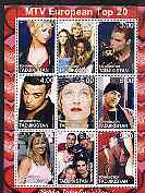 Tadjikistan 2001 MTV European Top 20 perf sheetlet containing 9 values unmounted mint (Robbie Williams, Madonna, Britney Spears, Ricky Martin etc)