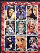 Turkmenistan 2001 MTV European Top 20 perf sheetlet containing 9 values unmounted mint (Ronan Keating, Eminem, All Saints etc)
