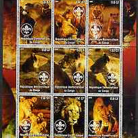 Congo 2004 Lions perf sheetlet containing 9 values each with Scout Logo unmounted mint
