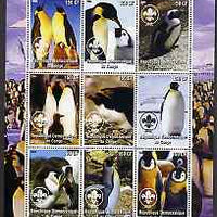Congo 2004 Penguins perf sheetlet containing 9 values each with Scout Logo unmounted mint