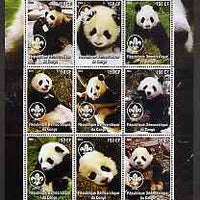 Congo 2004 Pandas perf sheetlet containing 9 values each with Scout Logo unmounted mint