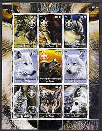 Congo 2004 Wolves perf sheetlet containing 9 values each with Scout Logo unmounted mint