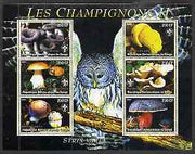 Congo 2004 Mushrooms #2 perf sheetlet containing 6 values each with Scout Logo and Barred Owl in background, unmounted mint