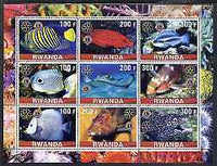 Rwanda 2001 Exotic Fish perf sheetlet containing 9 values each with Rotary & Lions International Logos, unmounted mint