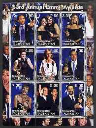 Tadjikistan 2001 53rd Annual Emmy Awards perf sheetlet containing 9 values (showing Streisand, etc) unmounted mint