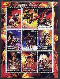 Turkmenistan 2001 Fantasy Art by Julie Bell #1 perf sheetlet containing 9 values unmounted mint