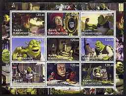 Turkmenistan 2001 Shrek perf sheetlet containing 9 values unmounted mint