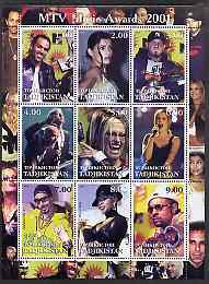 Tadjikistan 2001 MTV Music Awards perf sheetlet containing 9 values unmounted mint (REM, Anastacia, Shaggy etc)