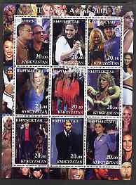 Kyrgyzstan 2001 MTV Video Awards perf sheetlet containing 9 values unmounted mint (U2, Britney, Mick Jagger, Pamela Anderson, etc)