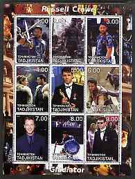Tadjikistan 2001 Russell Crowe perf sheetlet containing 9 values unmounted mint