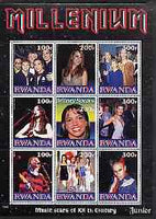Rwanda 1999 Millennium - Music Stars of the 20th Century (Junior) perf sheetlet containing 9 values unmounted mint