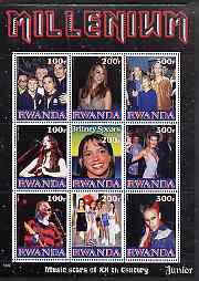 Rwanda 1999 Millennium - Music Stars of the 20th Century (Junior) perf sheetlet containing 9 values unmounted mint