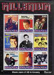 Rwanda 1999 Millennium - Music Stars of the 20th Century (Senior) perf sheetlet containing 9 values unmounted mint