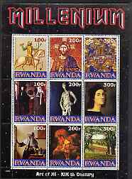 Rwanda 1999 Millennium - Art of 11th to 19th Centuries perf sheetlet containing 9 values unmounted mint